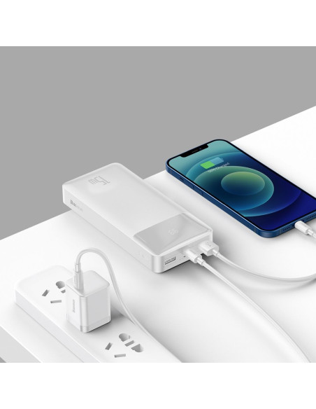 BASEUS powerbank 20 000 mAh + cable USB A do Micro USB PD QC3.0 3A 15W PPBD050102 white