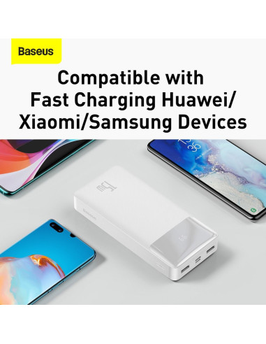 BASEUS powerbank 20 000 mAh + cable USB A do Micro USB PD QC3.0 3A 15W PPBD050102 white