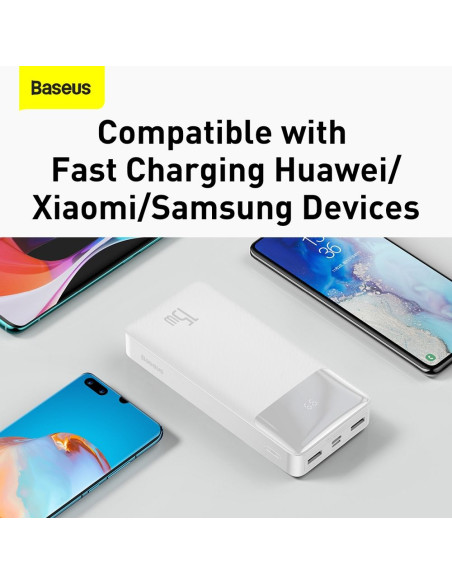 BASEUS powerbank 20 000 mAh + cable USB A do Micro USB PD QC3.0 3A 15W PPBD050102 white