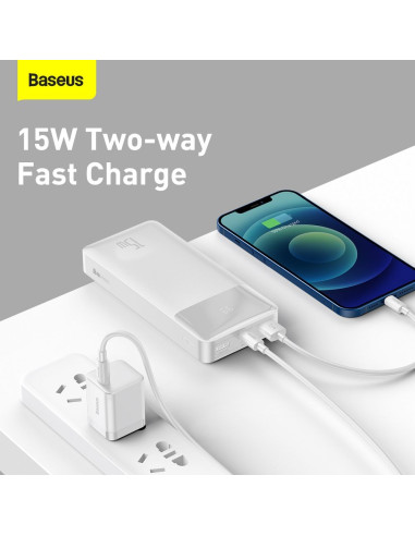 BASEUS powerbank 20 000 mAh + cable USB A do Micro USB PD QC3.0 3A 15W PPBD050102 white