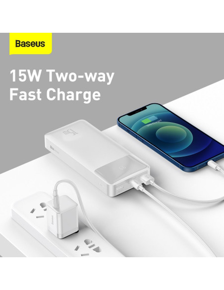 BASEUS powerbank 20 000 mAh + cable USB A do Micro USB PD QC3.0 3A 15W PPBD050102 white