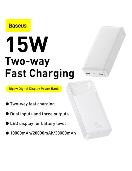 BASEUS powerbank 20 000 mAh + cable USB A do Micro USB PD QC3.0 3A 15W PPBD050102 white
