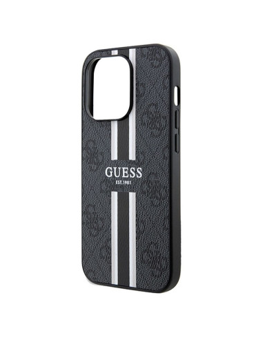 Véritable GUESS Case GUHMP15LP4RPSK pour iPhone 15 Pro (Compatible avec Magsafe 4G Rayures imprimées / Noir)