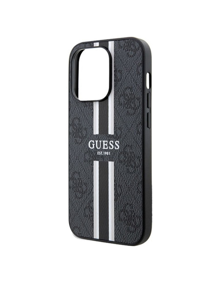 Véritable GUESS Case GUHMP15LP4RPSK pour iPhone 15 Pro (Compatible avec Magsafe 4G Rayures imprimées / Noir)