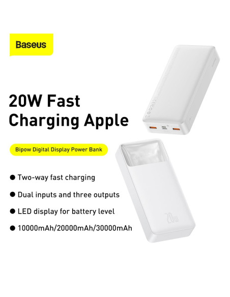 BASEUS powerbank 20 000 mAh PD QC3.0 3A 20W PPBD050302 white