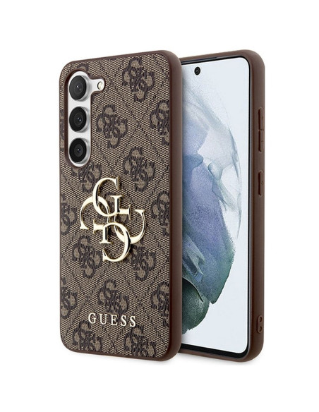 Véritable GUESS Case GUHCS22LG4GFBR pour Samsung S22 Ultra (4G Metal Gold Logo / Brown)