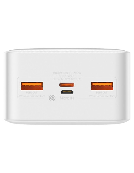 BASEUS powerbank 30 000 mAh + cable USB A do Micro USB PD QC3.0 3A 20W PPBD050402 white
