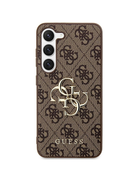 Véritable GUESS Case GUHCS22LG4GFBR pour Samsung S22 Ultra (4G Metal Gold Logo / Brown)