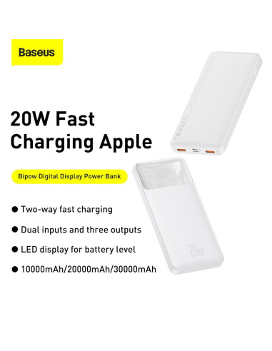 BASEUS powerbank 10 000 mAh PD QC3.0 3A 20W PPBD050502 white