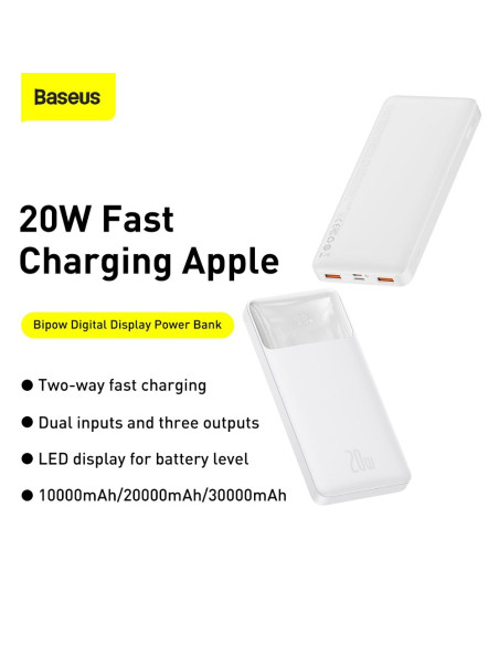 BASEUS powerbank 10 000 mAh PD QC3.0 3A 20W PPBD050502 white