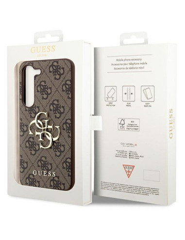 Véritable GUESS Case GUHCS22LG4GFBR pour Samsung S22 Ultra (4G Metal Gold Logo / Brown)