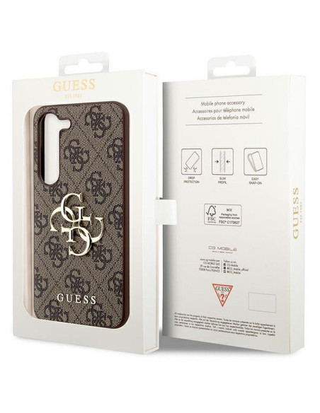 Véritable GUESS Case GUHCS22LG4GFBR pour Samsung S22 Ultra (4G Metal Gold Logo / Brown)