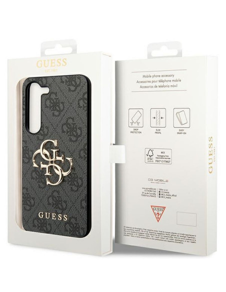 Véritable GUESS Case GUHCS22LG4GFBR pour Samsung S22 Ultra (4G Metal Gold Logo / Brown)