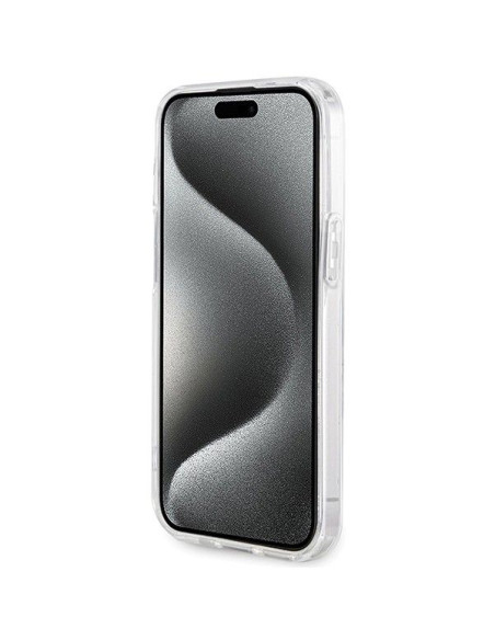 Véritable GUESS Case GUHMP15SHFWFCT pour iPhone 15 (Compatible avec Magsafe / Couronne de fleurs / transparent)