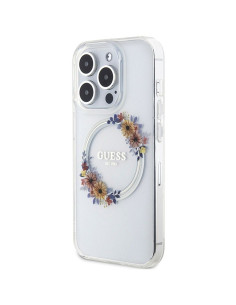 Véritable GUESS Case GUHMP15LHFWFCT pour iPhone 15 Pro (Compatible avec Magsafe / Flowers Wreath / transparent) 2