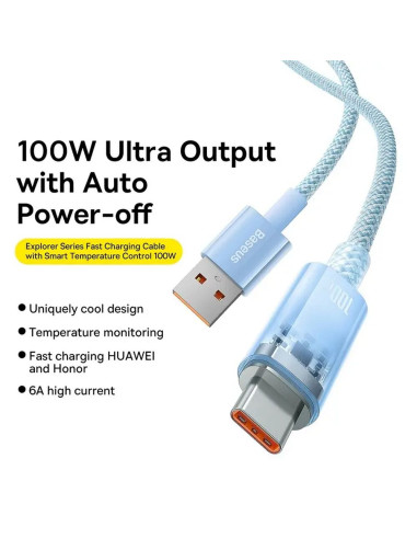BASEUS Câble Explorer USB A vers Type C PD 100W CATS010403 1 m bleu
