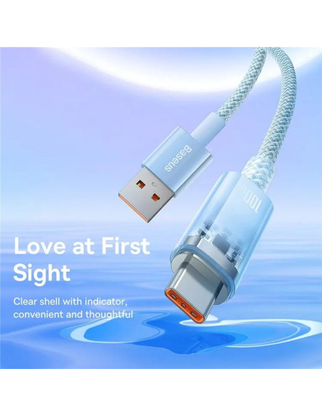 BASEUS Câble Explorer USB A vers Type C PD 100W CATS010403 1 m bleu