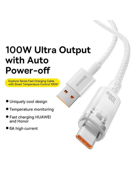 BASEUS cable USB A to Type C PD 100W Explorer CATS010402 1 m white