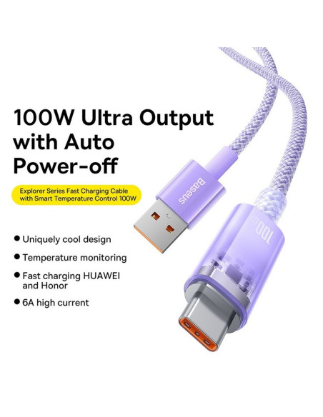 BASEUS Câble Explorer USB A vers Type C PD 100W CATS010505 2 violet