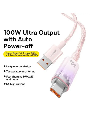 BASEUS Câble Explorer USB A vers Type C PD 100W CATS010504 2 m rose