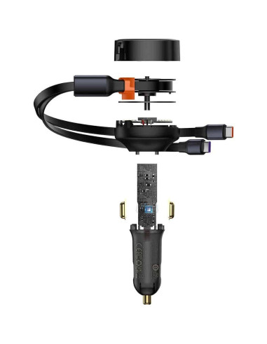 Chargeur de voiture BASEUS avec câble rétractable 2 x Type C 3A 33W CCTX-CC noir