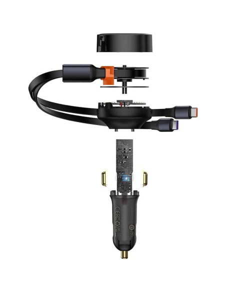 Chargeur de voiture BASEUS avec câble rétractable 2 x Type C 3A 33W CCTX-CC noir