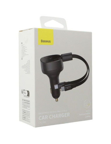 Chargeur de voiture BASEUS avec câble rétractable 2 x Type C 3A 33W CCTX-CC noir