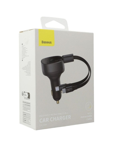 Chargeur de voiture BASEUS avec câble rétractable 2 x Type C 3A 33W CCTX-CC noir