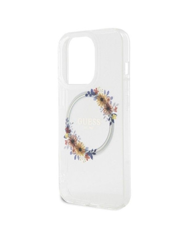 Véritable Case GUESS GUHMP15XHFWFCT pour iPhone 15 Pro Max (Compatible avec Magsafe / Flowers Wreath / transparent)