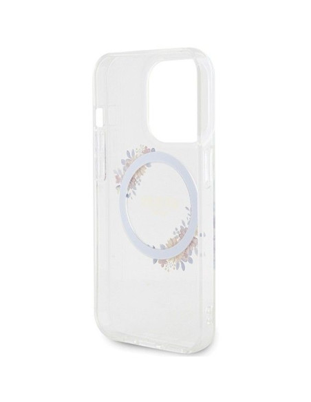 Véritable Case GUESS GUHMP15XHFWFCT pour iPhone 15 Pro Max (Compatible avec Magsafe / Flowers Wreath / transparent)