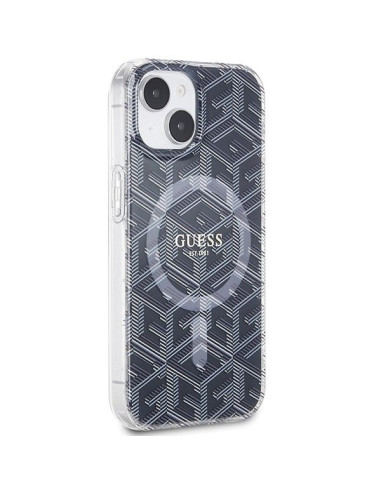 Véritable GUESS Case GUHMP15SHGCUSTGK pour iPhone 15 (Compatible avec Magsafe / IML GCUBE / noir)