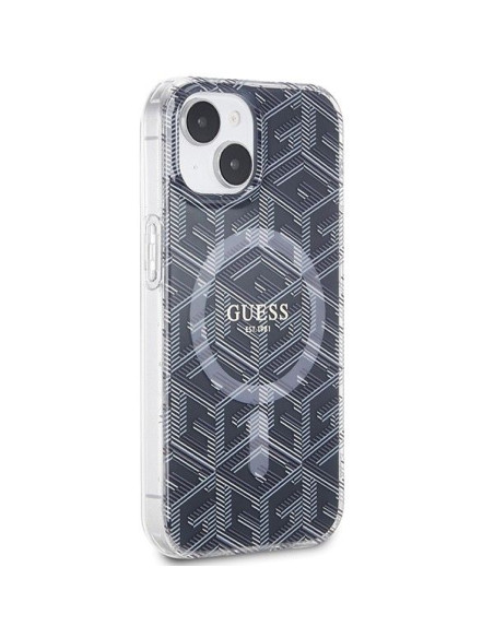 Véritable GUESS Case GUHMP15SHGCUSTGK pour iPhone 15 (Compatible avec Magsafe / IML GCUBE / noir)