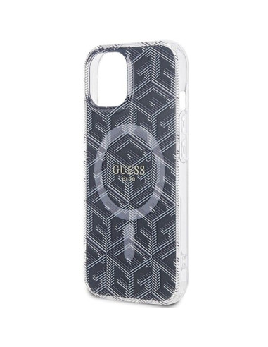 Véritable GUESS Case GUHMP15SHGCUSTGK pour iPhone 15 (Compatible avec Magsafe / IML GCUBE / noir)