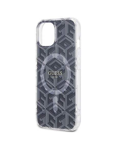 Véritable GUESS Case GUHMP15SHGCUSTGK pour iPhone 15 (Compatible avec Magsafe / IML GCUBE / noir)