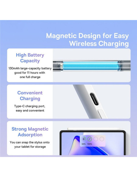 BASEUS Stylet capacitif actif compatible iPad + câble Type C vers Type C 130 mAh Smooth Writing 2 Lite P80015802213-01/BS-PS010 