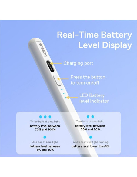 BASEUS Stylet capacitif actif compatible iPad + câble Type C vers Type C 130 mAh Smooth Writing 2 Lite P80015802213-01/BS-PS010 