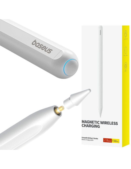 BASEUS stylet actif capacitif avec charge inductive compatible iPad 125 mAh P80015803213-00 blanc