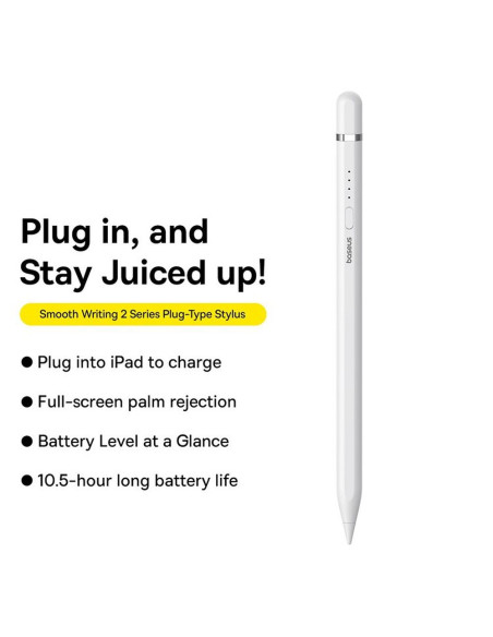 BASEUS Stylet capacitif actif compatible iPad + câble USB A vers Lightning 130 mAh Smooth Writing 2 Lite P80015806211-03/BS-PS02
