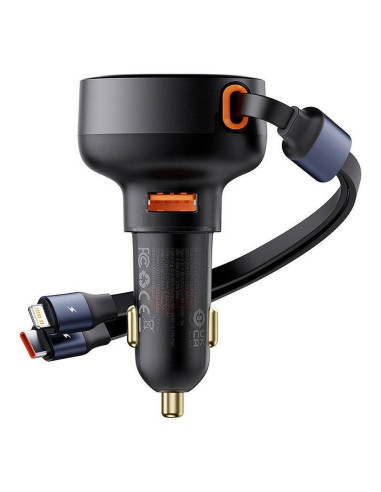 BASEUS Chargeur de voiture USB A + câble rétractable 2-en-1 Type C / Lightning PD3.0 QC4.0 3A 60W CCTXP-UCL noir