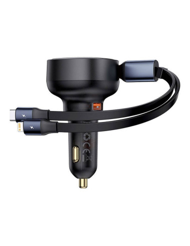 BASEUS Chargeur de voiture USB A + câble rétractable 2-en-1 Type C / Lightning PD3.0 QC4.0 3A 60W CCTXP-UCL noir
