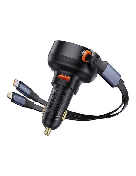 BASEUS Chargeur de voiture USB A + câble rétractable 2-en-1 Type C / Lightning PD3.0 QC4.0 3A 60W CCTXP-UCL noir