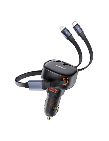 BASEUS Chargeur de voiture USB A + câble rétractable 2-en-1 Type C / Lightning PD3.0 QC4.0 3A 60W CCTXP-UCL noir