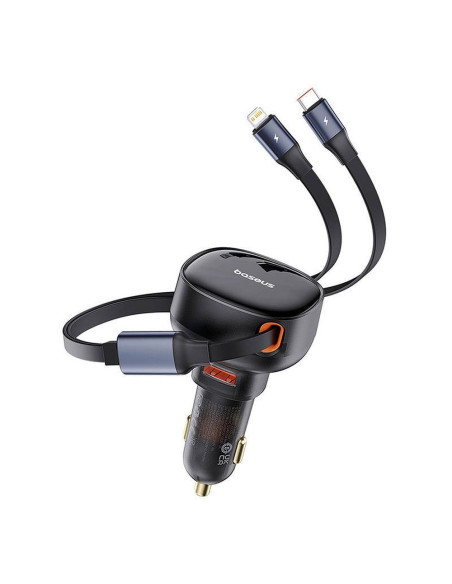 BASEUS Chargeur de voiture USB A + câble rétractable 2-en-1 Type C / Lightning PD3.0 QC4.0 3A 60W CCTXP-UCL noir