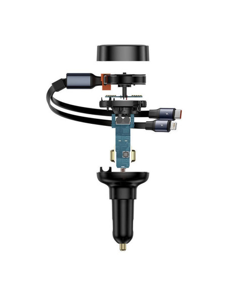 BASEUS Chargeur de voiture USB A + câble rétractable 2-en-1 Type C / Lightning PD3.0 QC4.0 3A 60W CCTXP-UCL noir