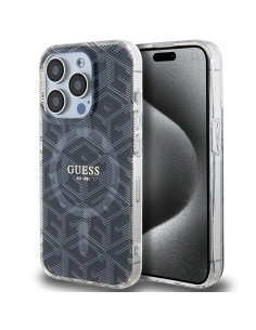 Véritable GUESS Case GUHMP15LHGCUSTGK pour iPhone 15 Pro (Compatible avec Magsafe / IML GCUBE / noir)