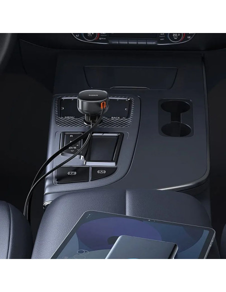 BASEUS chargeur de voiture Type C + câble rétractable Type C PD3.0 QC4.0 3A 60W CCTXP-CCL / C00057802111-01 noir