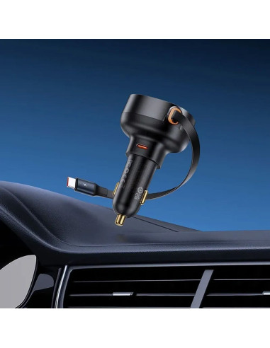 BASEUS chargeur de voiture Type C + câble rétractable Type C PD3.0 QC4.0 3A 60W CCTXP-CCL / C00057802111-01 noir