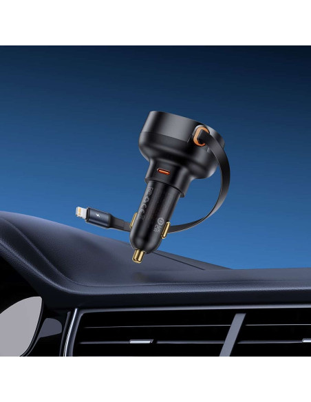 BASEUS chargeur de voiture Type C + câble Lightning rétractablePD3.0 QC4.0 3A 55W CCTXP-CC / C00057803111-00 noir