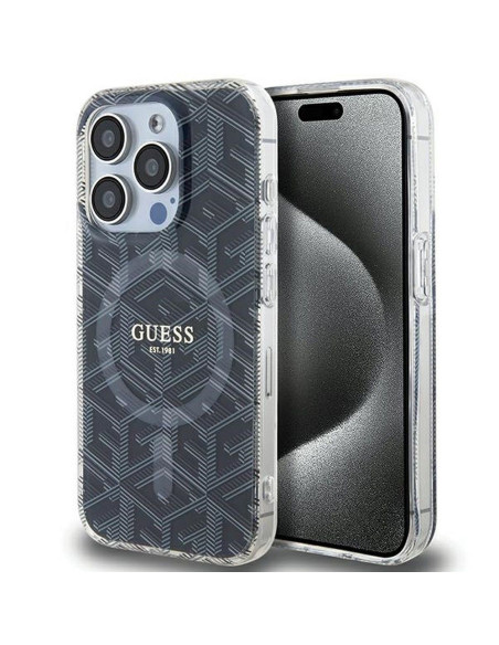 Véritable Case GUESS GUHMP15XHGCUSTGK pour iPhone 15 Pro Max (Compatible avec Magsafe / IML GCUBE / noir)