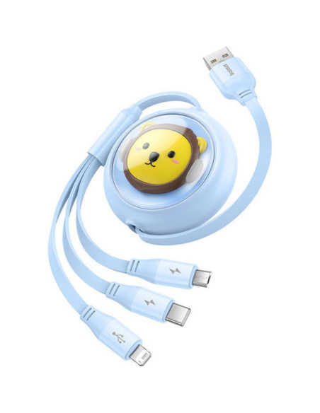 BASEUS 3-in-1 USB A vers Micro USB / Lightning / Type C 3.5A câble rétractable CB000063 1.1m bleu